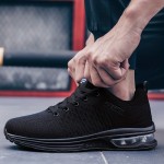 Men's Air Cushion Shock Absorption Knitted Lightweight Breathable Lace Up Athletic Shoes For Outdoor Running Walking