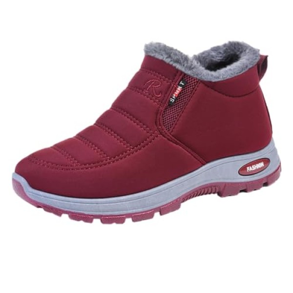 Womens Snow Boots Warm Fur Lined Ankle Booties Winter Waterproof Comfortable Barefoot Boots for Women Non Slip Arch Support Orthopedic Shoes Outdoor Slip On Lightweight Walking Shoes