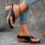 Chunky Heel Sandals for Women Summer Dressy 2025 Arch Support Comfortable Orthopedic Slip-On Open Toe Heeled Flip Flops Bridal Party Wedding Shoes Casual Wedge Thong Sandals (1-Black, 8.5)