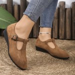 Women's Dress Flats Ballet Low Wedge Round Toe Ankle Strap Comfortable Casual Business Office Work Flats Shoes