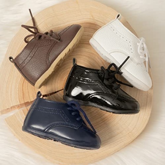 Meckior Infant Baby Boys Girls Classic PU Leather Wedding Loafers Brogue Toddler Oxford Dress Shoes First Steps Walking Flat Lazy Crib Shoe