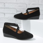 Women's Dress Flats Ballet Low Wedge Round Toe Fashion Elastic Ankle Strap Comfortable Casual Flats Shoes