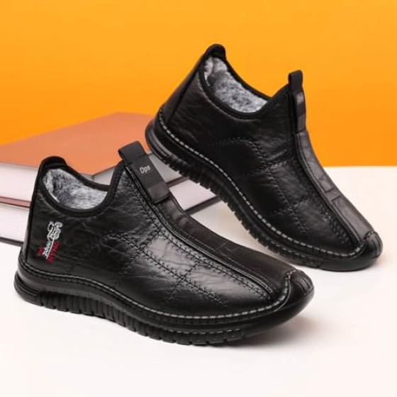 Men's Casual Sneakers Fleece Lined Ankle Boots Winter Warm Slip On Comfortable Walking Shoes Non Slip Thick Sole Daily Wear