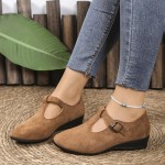 Women's Dress Flats Ballet Low Wedge Round Toe Ankle Strap Comfortable Casual Business Office Work Flats Shoes