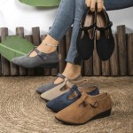 Women's Dress Flats Ballet Low Wedge Round Toe Ankle Strap Comfortable Casual Business Office Work Flats Shoes
