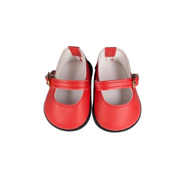 18" American Doll Shoes- Mary Jane Matte Black, Red, White, Pink, Shiny Black Shoe (18" Doll, Red)