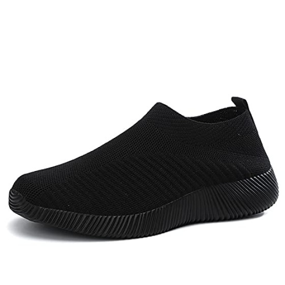Womens Slip on Walking Shoes Comfort Breathable Workout Shoes Non-Slip Tennis Running Sneakers Knit Upper